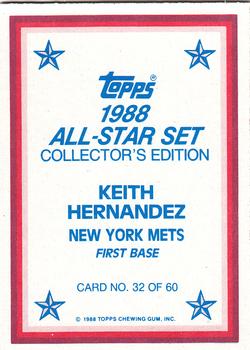 1988 Topps - 1988 All-Star Set Collector's Edition (Glossy Send-Ins) #32 Keith Hernandez Back