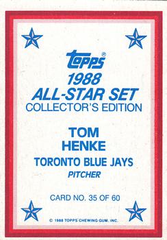 1988 Topps - 1988 All-Star Set Collector's Edition (Glossy Send-Ins) #35 Tom Henke Back