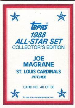 1988 Topps - 1988 All-Star Set Collector's Edition (Glossy Send-Ins) #40 Joe Magrane Back