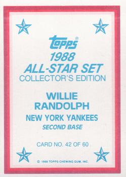 1988 Topps - 1988 All-Star Set Collector's Edition (Glossy Send-Ins) #42 Willie Randolph Back