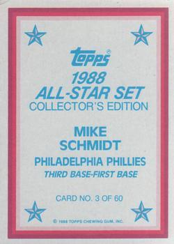 1988 Topps - 1988 All-Star Set Collector's Edition (Glossy Send-Ins) #3 Mike Schmidt Back