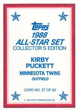 1988 Topps - 1988 All-Star Set Collector's Edition (Glossy Send-Ins) #27 Kirby Puckett Back