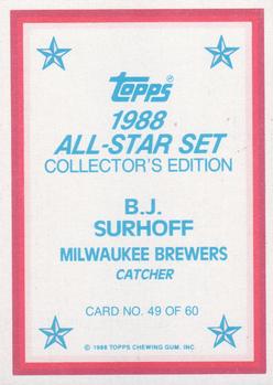 1988 Topps - 1988 All-Star Set Collector's Edition (Glossy Send-Ins) #49 B.J. Surhoff Back