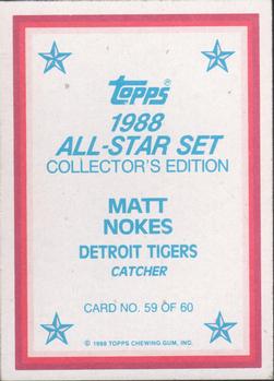 1988 Topps - 1988 All-Star Set Collector's Edition (Glossy Send-Ins) #59 Matt Nokes Back