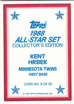 1988 Topps - 1988 All-Star Set Collector's Edition (Glossy Send-Ins) #8 Kent Hrbek Back