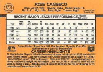 1989 Donruss - Bonus MVP's #BC-5 Jose Canseco Back