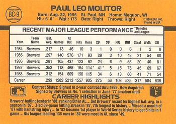1989 Donruss - Bonus MVP's #BC-9 Paul Molitor Back
