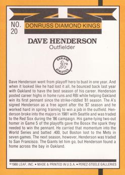 1989 Donruss - Super Diamond Kings #20 Dave Henderson Back