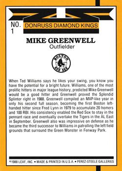 1989 Donruss - Super Diamond Kings #1 Mike Greenwell Back