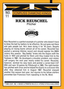 1989 Donruss - Super Diamond Kings #11 Rick Reuschel Back