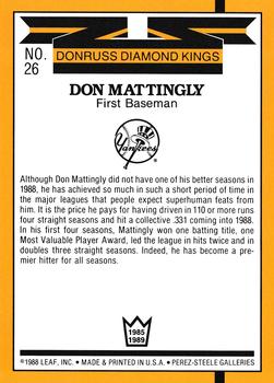 1989 Donruss - Super Diamond Kings #26 Don Mattingly Back