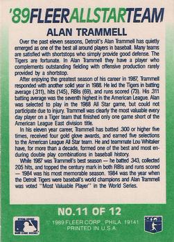 1989 Fleer - '89 Fleer All-Star Team #11 Alan Trammell Back