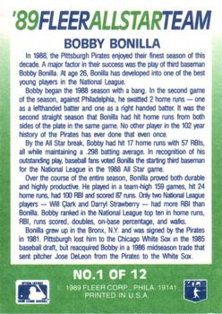 1989 Fleer - '89 Fleer All-Star Team #1 Bobby Bonilla Back