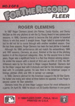 1989 Fleer - For the Record #2 Roger Clemens Back