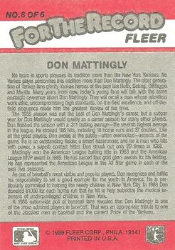 1989 Fleer - For the Record #6 Don Mattingly Back