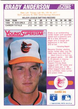 1989 Score - Young Superstars 1 #26 Brady Anderson Back