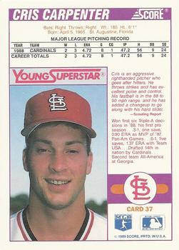 1989 Score Young Superstars 2 #37 Cris Carpenter Back