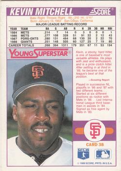 1989 Score Young Superstars 2 #38 Kevin Mitchell Back