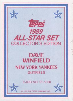 1989 Topps - 1989 All-Star Set Collector's Edition (Glossy Send-Ins) #21 Dave Winfield Back