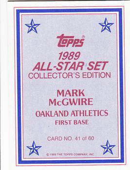 1989 Topps - 1989 All-Star Set Collector's Edition (Glossy Send-Ins) #41 Mark McGwire Back