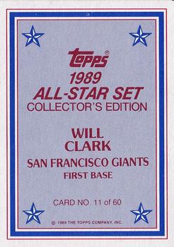 1989 Topps - 1989 All-Star Set Collector's Edition (Glossy Send-Ins) #11 Will Clark Back