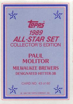 1989 Topps - 1989 All-Star Set Collector's Edition (Glossy Send-Ins) #43 Paul Molitor Back