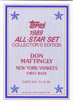 1989 Topps - 1989 All-Star Set Collector's Edition (Glossy Send-Ins) #51 Don Mattingly Back