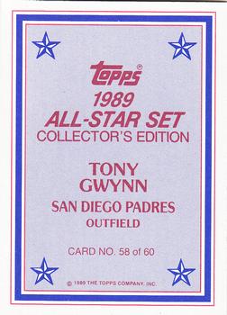 1989 Topps - 1989 All-Star Set Collector's Edition (Glossy Send-Ins) #58 Tony Gwynn Back