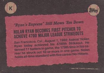 1989 Topps - Wax Box Bottom Panels Singles #K Nolan Ryan Back