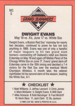 1990 Donruss - Grand Slammers #5 Dwight Evans Back