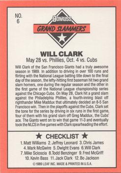 1990 Donruss - Grand Slammers #6 Will Clark Back