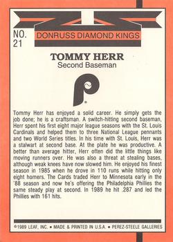 1990 Donruss - Super Diamond Kings #21 Tommy Herr Back