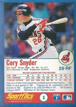 1990 Sportflics #3 Cory Snyder Back