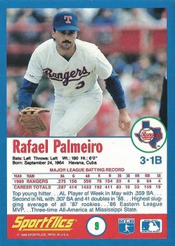 1990 Sportflics #9 Rafael Palmeiro Back