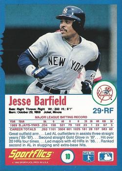 1990 Sportflics #10 Jesse Barfield Back