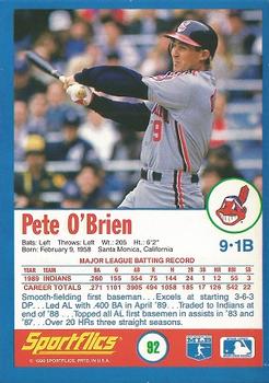 1990 Sportflics #92 Pete O'Brien Back