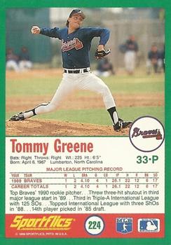 1990 Sportflics #224 Tommy Greene Back