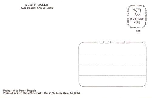 1984 Barry Colla Postcards #884 Dusty Baker Back