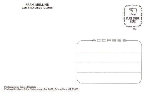 1984 Barry Colla Postcards #1784 Fran Mullins Back
