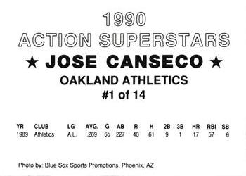 1990 Blue Sox Action Superstars (unlicensed) #1 Jose Canseco Back