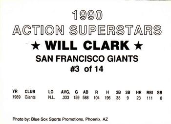 1990 Blue Sox Action Superstars (unlicensed) #3 Will Clark Back