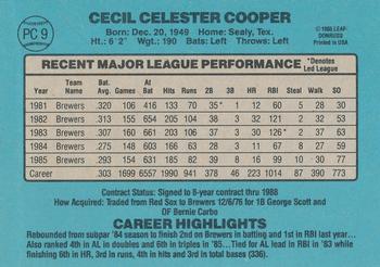 1986 Donruss All-Stars - Cello Box Bottom Panel Singles #PC9 Cecil Cooper Back