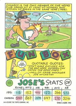 1992 Topps Kids #115 Jose Canseco Back