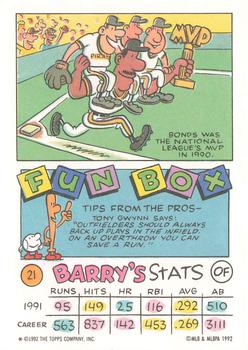 1992 Topps Kids #21 Barry Bonds Back