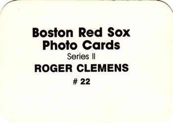1986 Boston Red Sox Photo Cards (unlicensed) #22 Roger Clemens Back