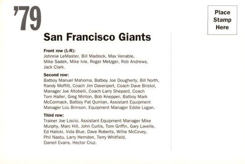 1992 AT&T San Francisco Giants Postcards #NNO 1979 Team Photo Back