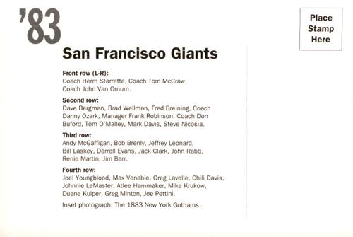 1992 AT&T San Francisco Giants Postcards #NNO 1983 Team Photo Back