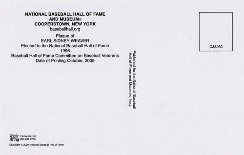 1965-22 Cooperstown Plaque Postcards #NNO Earl Weaver Back