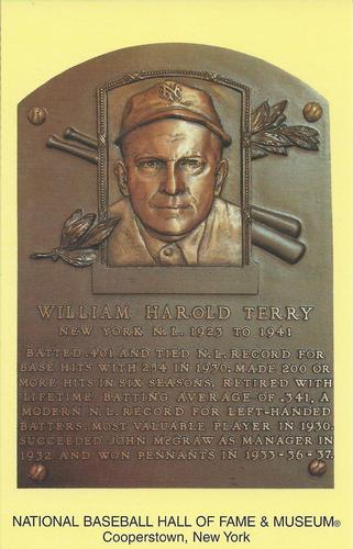 1965-22 Cooperstown Plaque Postcards #NNO Bill Terry Front