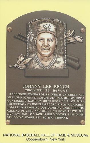 1965-22 Cooperstown Plaque Postcards #NNO Johnny Bench Front